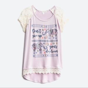 NWT LOVE GLAM GIRL Sofiya Lace Detail Graphic Tee / Size M 10/12